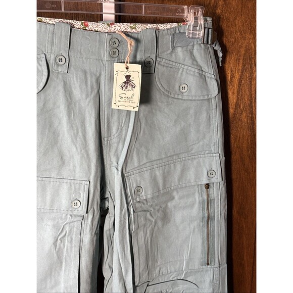 NEW Easel LA Women’s Wide Leg Utility Pants Teal Sz Large 100% Cotton - Med Also - Picture 4 of 6